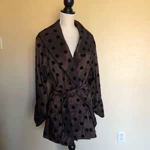 Belted brown polka dot coat